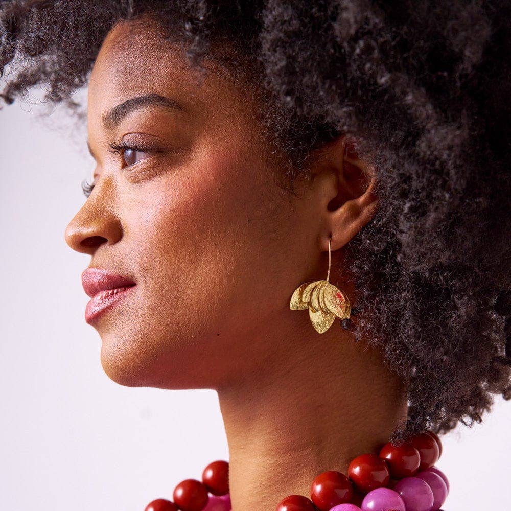 Sasha Layered Flower Threader Earrings Brass Wholesale