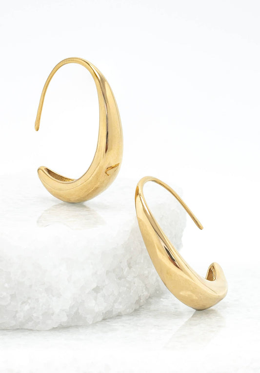 Crescent Moon Thread Drop Earrings in gold- 14K Gold Plated Huggie Hoop Earrings