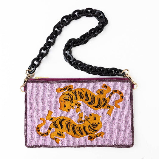 Elenor Embroidered Tiger Beaded Bag Purple Wholesale