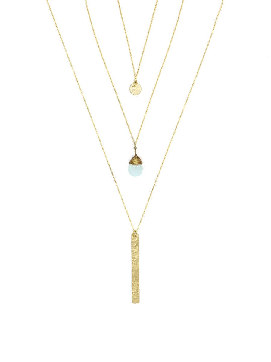 Triple Strand Multi-Way Pendant Necklace - Brass