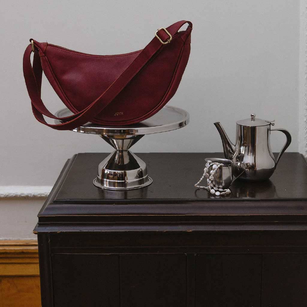 Pebbled Leather Moon Sling - Cherry
