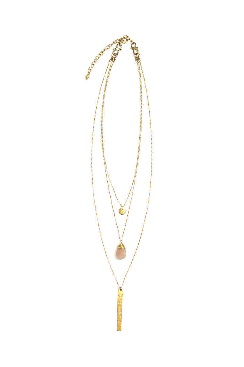 Triple Strand Multi-Way Pendant Necklace - Brass