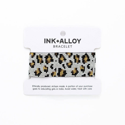 Brooklyn Cheetah Print Beaded Stretch Bracelet Ivory, Gold, + Black