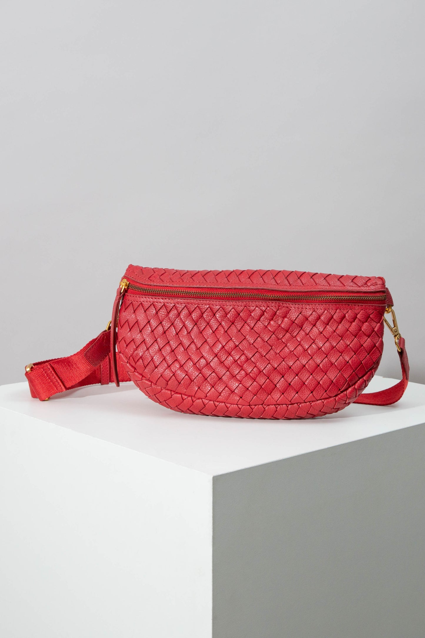 Red Essential Crossbody, Woven Leather