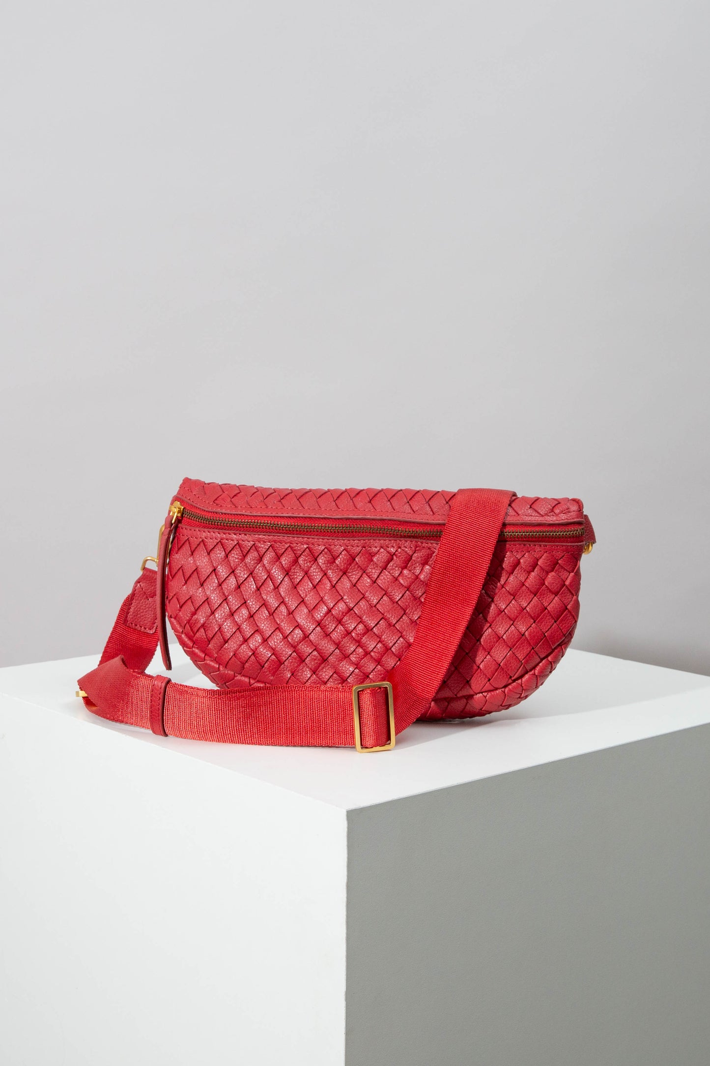 Red Essential Crossbody, Woven Leather