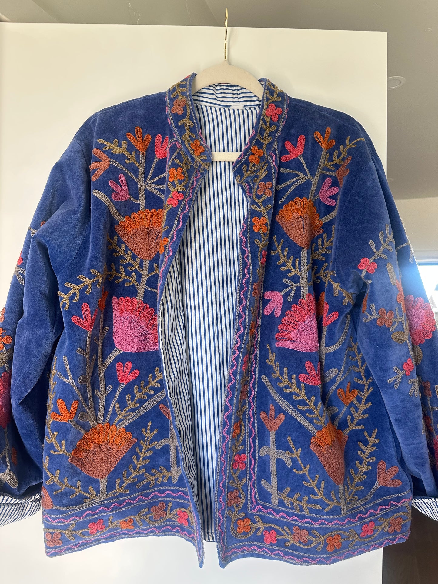 Velvet Suzani Embroidered Kimono Jacket | Boho Outerwear