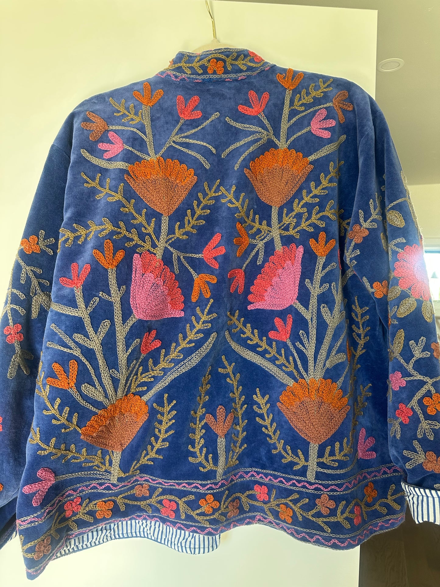 Velvet Suzani Embroidered Kimono Jacket | Boho Outerwear