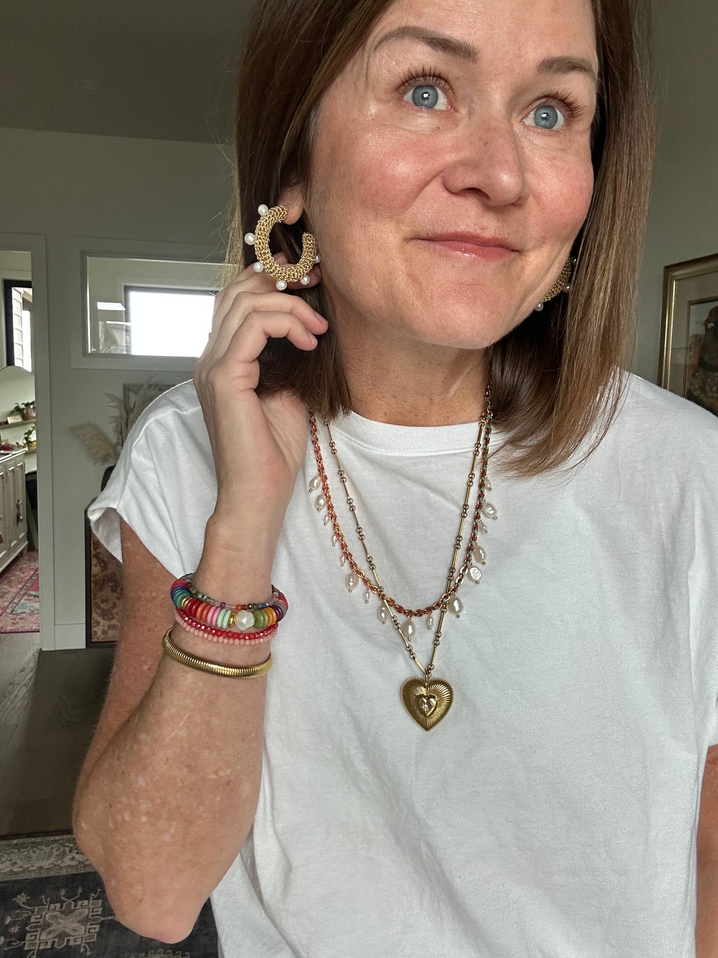 Golden Crochet Pearl Hoops