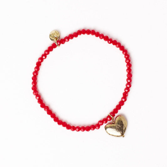 Janie Crystal Stretch Bracelet With Brass Heart Charm Tomato Wholesale