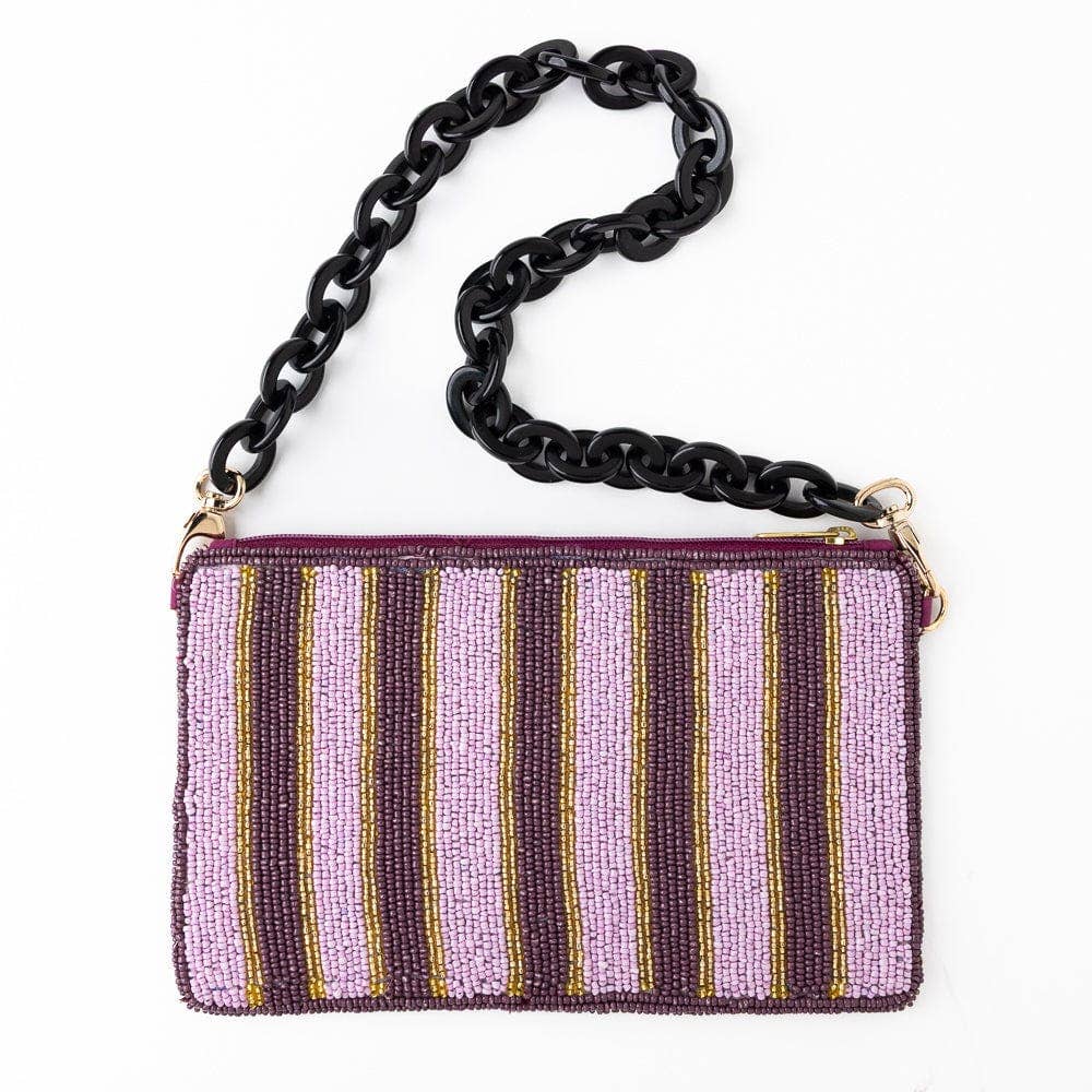 Elenor Embroidered Tiger Beaded Bag Purple Wholesale