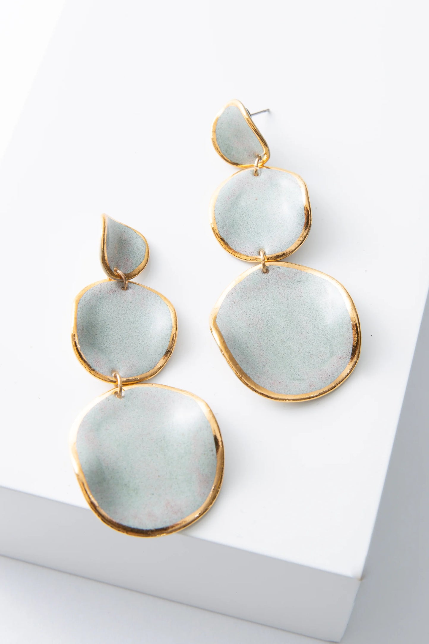 Stacked Spheres Earrings, Blue Sage
