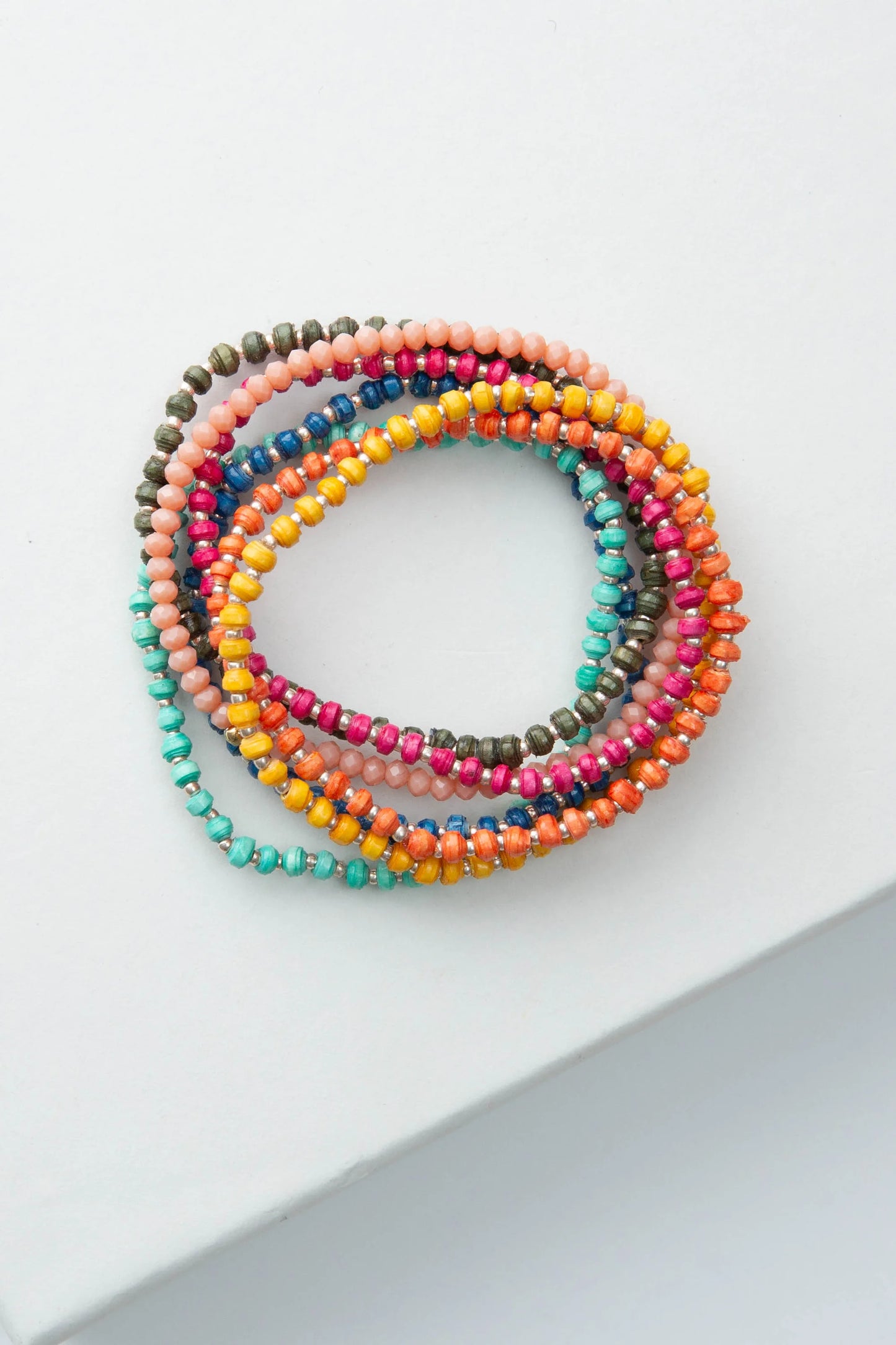 Tiny Paper Bead Bracelet Set of 8