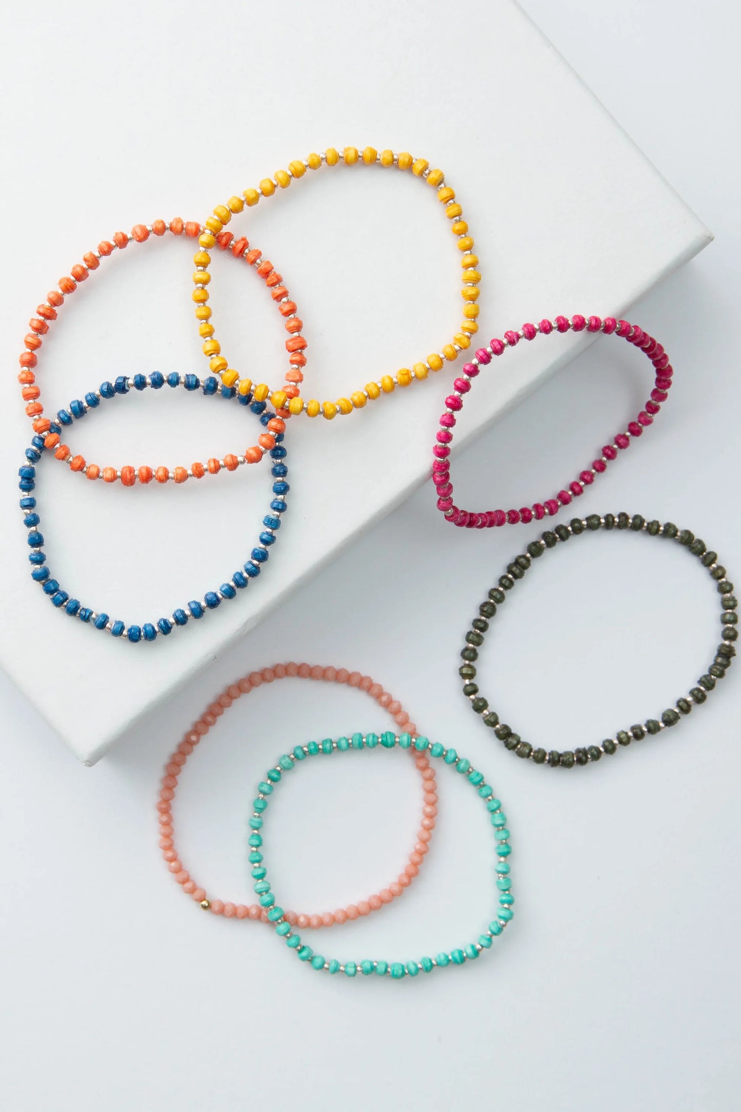 Tiny Paper Bead Bracelet Set of 8